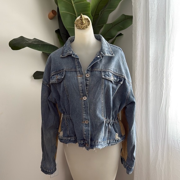 Fashion Nova Denim Jacket with Corduroy Detailing Medium Wash Women's Size XL - Picture 1 of 9